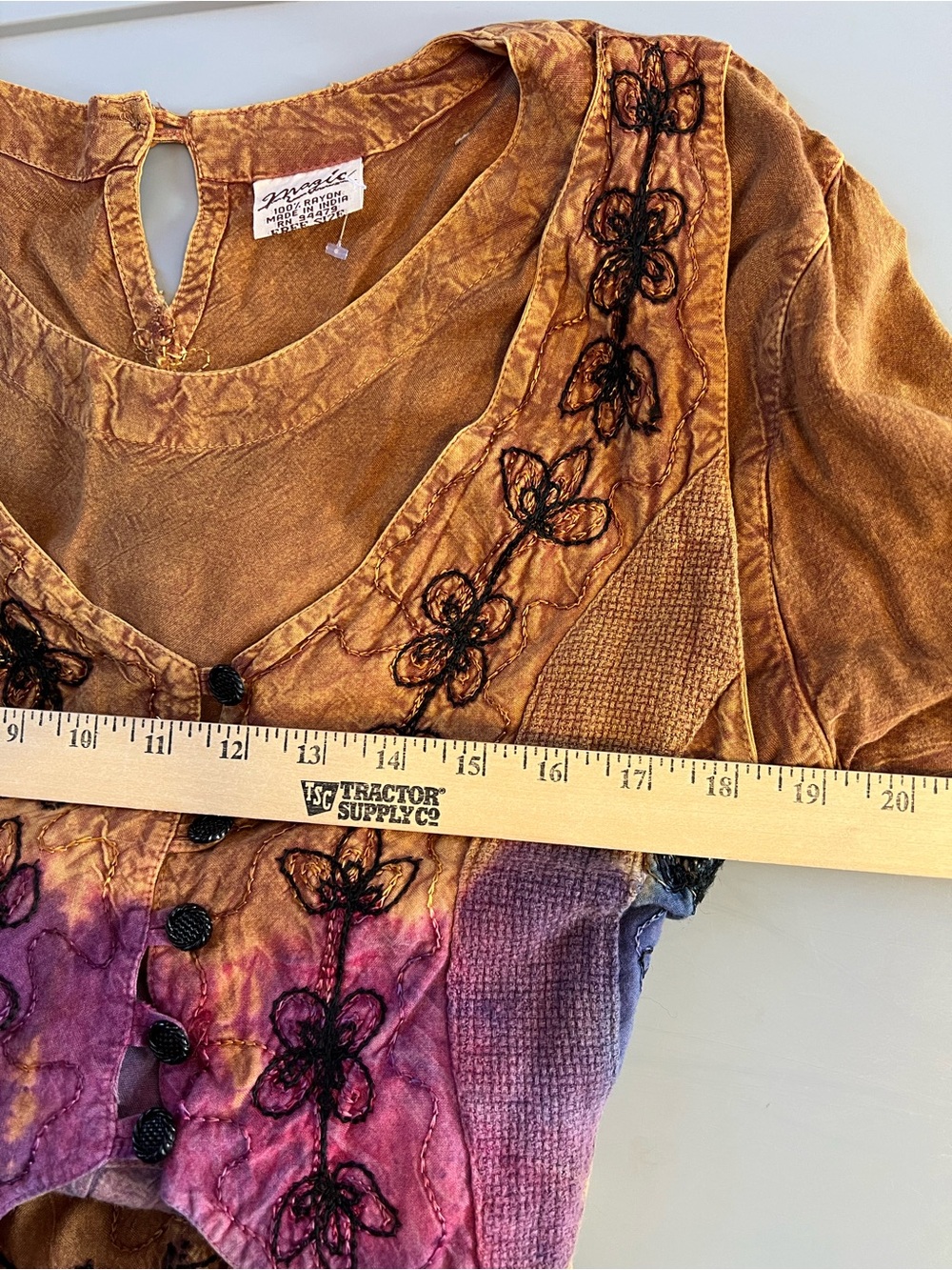 Magic Boho Rayon Mustard Maxi Dress with Purple & Pink Accents Free Size - Picture 7 of 9